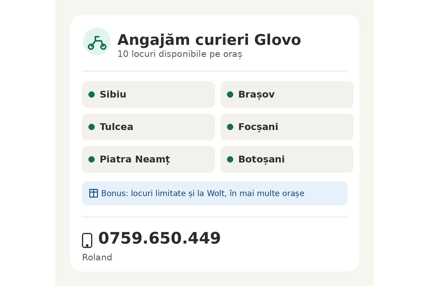 Imaginea 1 pentru Angajăm curieri Glovo Sibiu, Brașov, Tulcea, Focșani, Piatra Neamț, Botoșani